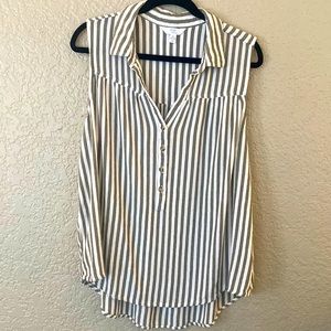 Time and True Women’s Sleeveless Top, Gray and White Stripes, Size XL